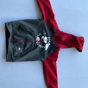 Disney Mickey Mouse red and gray zip-up hoodie.